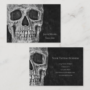 Gothic Skull Head Black And White Tattoo Shop Business Card