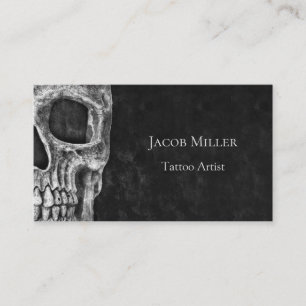 Gothic Skull Head Black And White Tattoo Shop Business Card