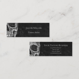 Gothic Skull Head Black And White Tattoo Shop Mini Business Card