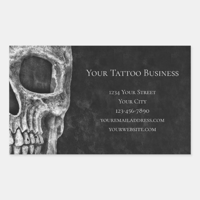 Gothic Skull Head Black And White Tattoo Shop Rectangular Sticker (Front)