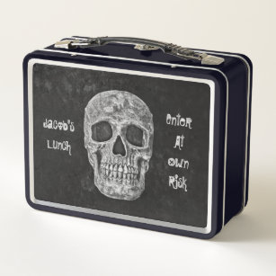 Gothic Skull Head Black White Cool To Die For Metal Lunch Box