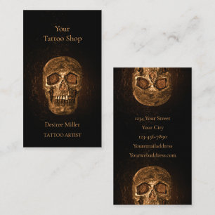 Gothic Skull Head Glowing Gold Black Tattoo Shop Business Card
