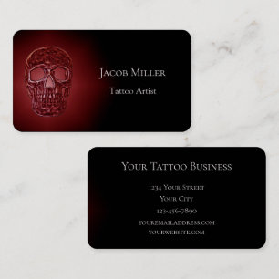 Gothic Skull Head Glowing Red Black Tattoo Shop Business Card