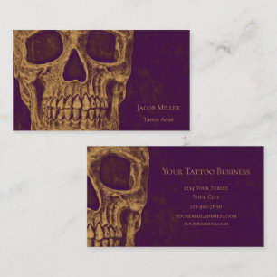 Gothic Skull Head Gold Purple Tattoo Shop Business Card