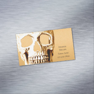 Gothic Skull Head Gold White Tattoo Shop Magnetic Business Card