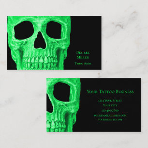 Gothic Skull Head Green Neon Black Tattoo Shop Business Card