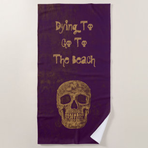 Gothic Skull Head Grunge Gold Purple Cool Beach Towel