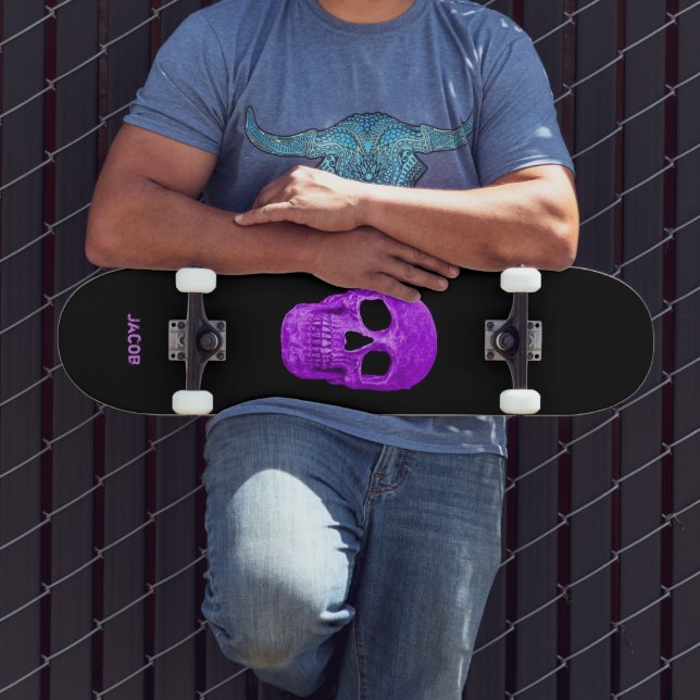 Gothic Skull Head Neon Purple Black Cool Skateboard (Outdoor 3)