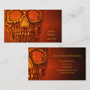 Gothic Skull Head Orange Black Tattoo Shop Business Card