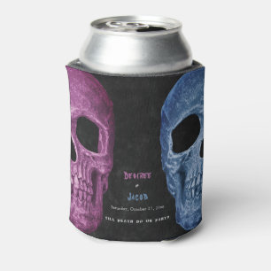 Gothic Skull Head Pink Blue Hallowedding Can Cooler