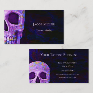 Gothic Skull Head Purple Blue Tattoo Shop Business Card