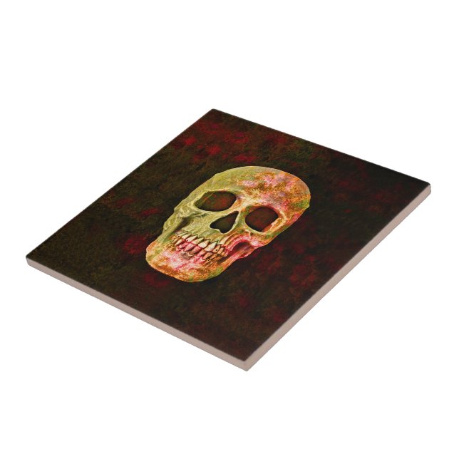 Gothic Skull Head Red Green Retro Vintage Tile (Side)