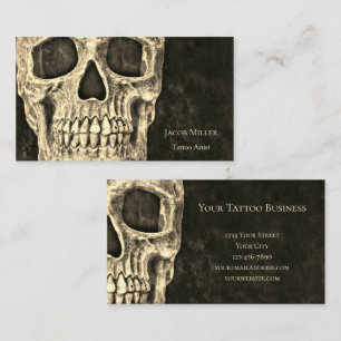 Gothic Skull Head Sepia Black Tattoo Artist Business Card