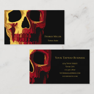 Gothic Skull Head Yellow Red Black Macabre Business Card