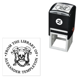 Gothic Skull, Keys, Chains Library Name Monogram Self-inking Stamp