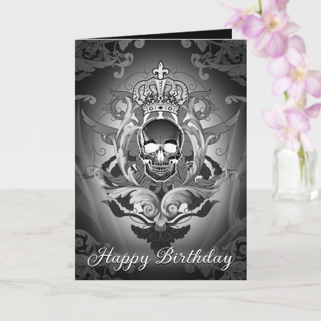 Gothic Skull King: Dark Baroque Regal Birthday Card (Orchid)