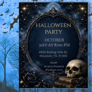 Gothic Skull Moon Halloween Soiree Invitation