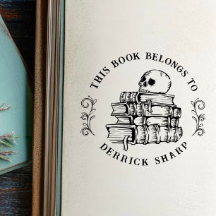 Gothic Skull on Books "From the Library Of"  Rubber Stamp