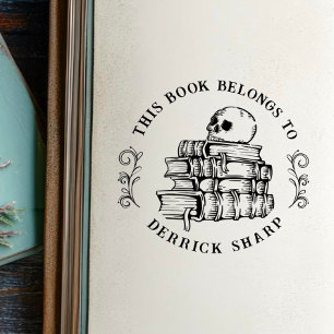 Gothic Skull on Books "From the Library Of"  Self-inking Stamp