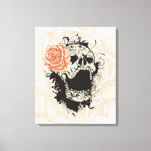 Gothic skull & orange rose wrapped canvas print (Front)