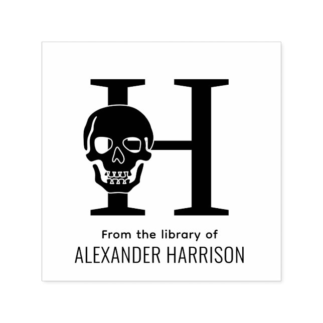 Gothic Skull Over Single Bold Initial Name Book Self-inking Stamp (Design)