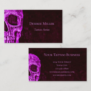 Gothic Skull Pink Burgundy Tattoo Shop Business Card