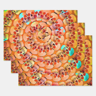 Gothic Skull Pop Art Orange Cool Spiral Pattern Wrapping Paper Sheet
