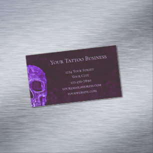Gothic Skull Purple Burgundy Tattoo Shop Magnetic Business Card