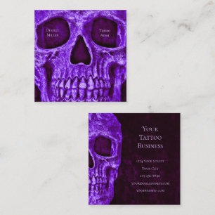 Gothic Skull Purple Burgundy Tattoo Shop Square Business Card