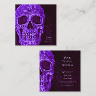 Gothic Skull Purple Burgundy Tattoo Shop Square Business Card