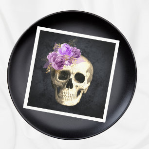 Gothic Skull Purple Roses Halloween Napkin