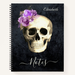 Gothic Skull Purple Roses Personalised   Notebook
