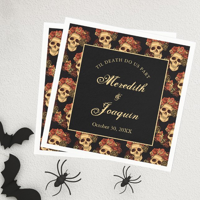 Gothic Skull Red Rose Black Halloween Wedding Napkin (Creator Uploaded)