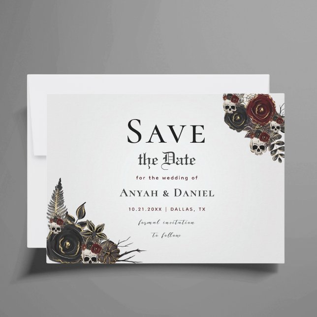 Gothic Skull Red Rose Save the Date Wedding Card (Creator Uploaded)