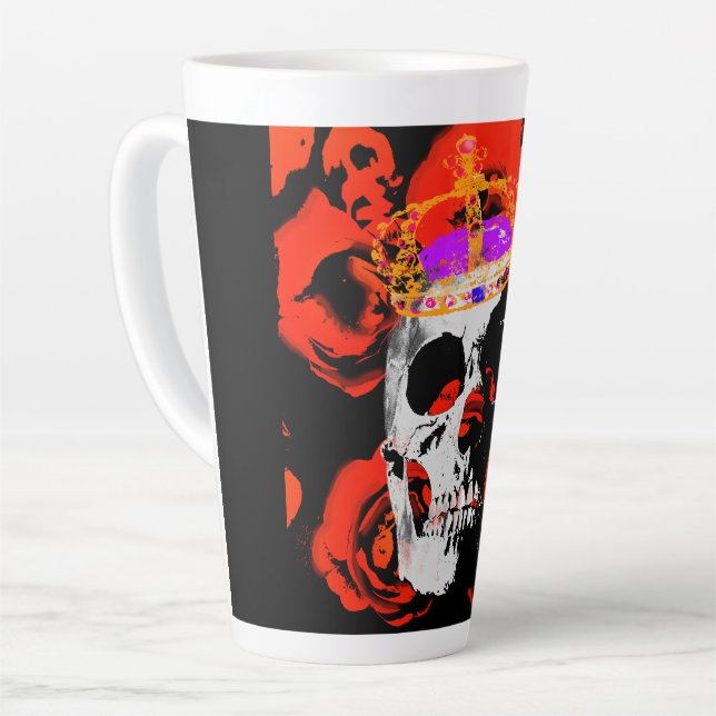 Gothic Skull Red Roses Latte Mug (Left Angle)