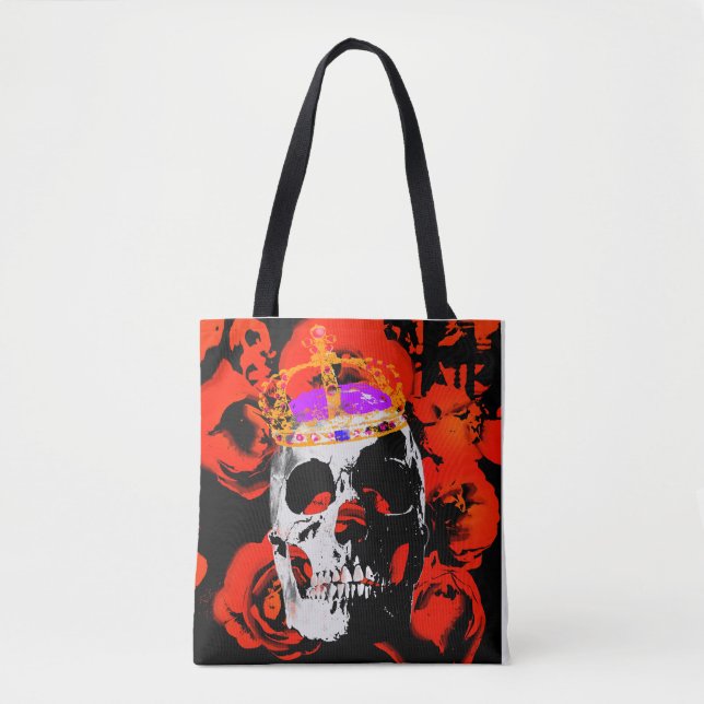 Gothic Skull Red Roses Tote Bag (Front)