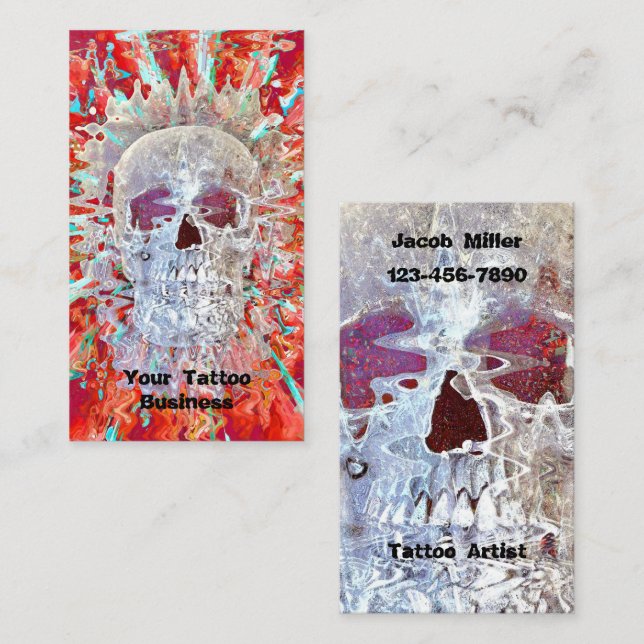Gothic Skull Red Teal Surreal Psychedelic Art Business Card (Front/Back)