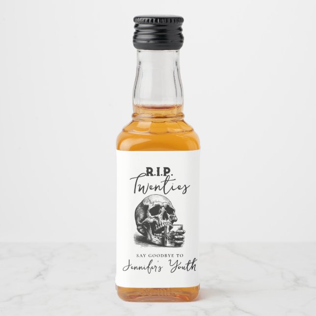 Gothic Skull RIP Twenties Whiskey Birthday Party Liquor Bottle Label (Front)