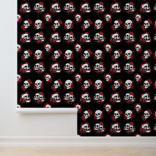 Gothic Skull Rose Dark Floral Pattern Wallpaper