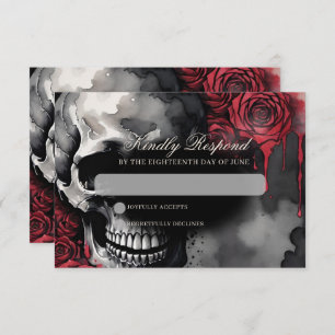 Gothic Skull & Rose Elegant Dark Wedding RSVP Card