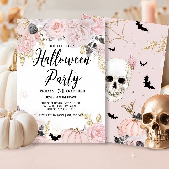 Gothic Skull & Rose Halloween Party Invitation (Creator Uploaded)