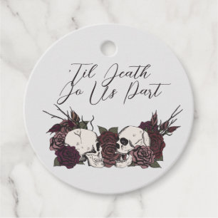 Gothic Skull & Rose Light Grey Round Favour Tags