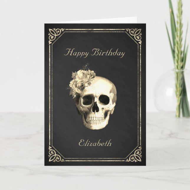 Gothic Skull Rose Personalised Birthday  Card (Front)