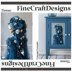 Gothic Skull & Rose Teal Ivory Decoupage Left 155 Tissue Paper