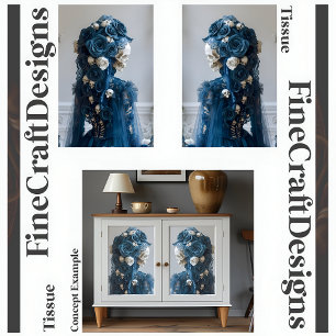 Gothic Skull & Rose Teal Ivory Decoupage R&L 155 Tissue Paper