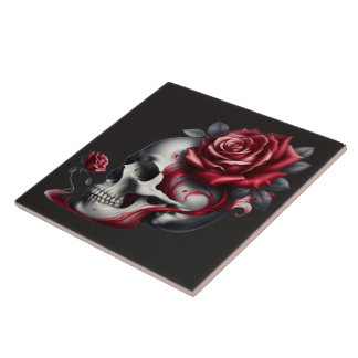 Gothic Skull Rose  Tile