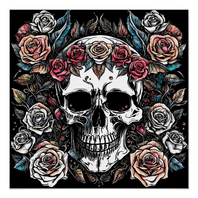 Gothic : Skull & Roses. AI artwork Poster (Front)