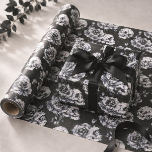 Gothic Skull & Roses Dark Floral Wrapping Paper