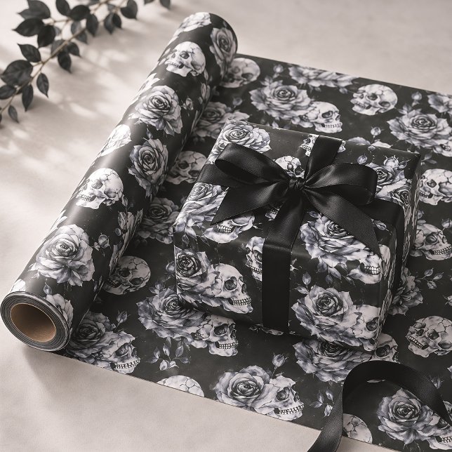 Gothic Skull & Roses Dark Floral Wrapping Paper (Creator Uploaded)