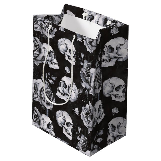 Gothic Skull & Roses Dark Romantic Medium Gift Bag (Back Angled)